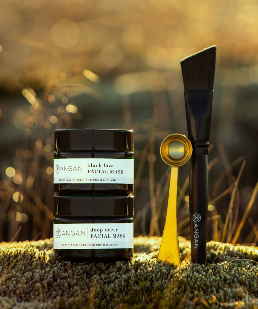 ANGAN Earth Mask Ritual — both mask jars with applicator brush