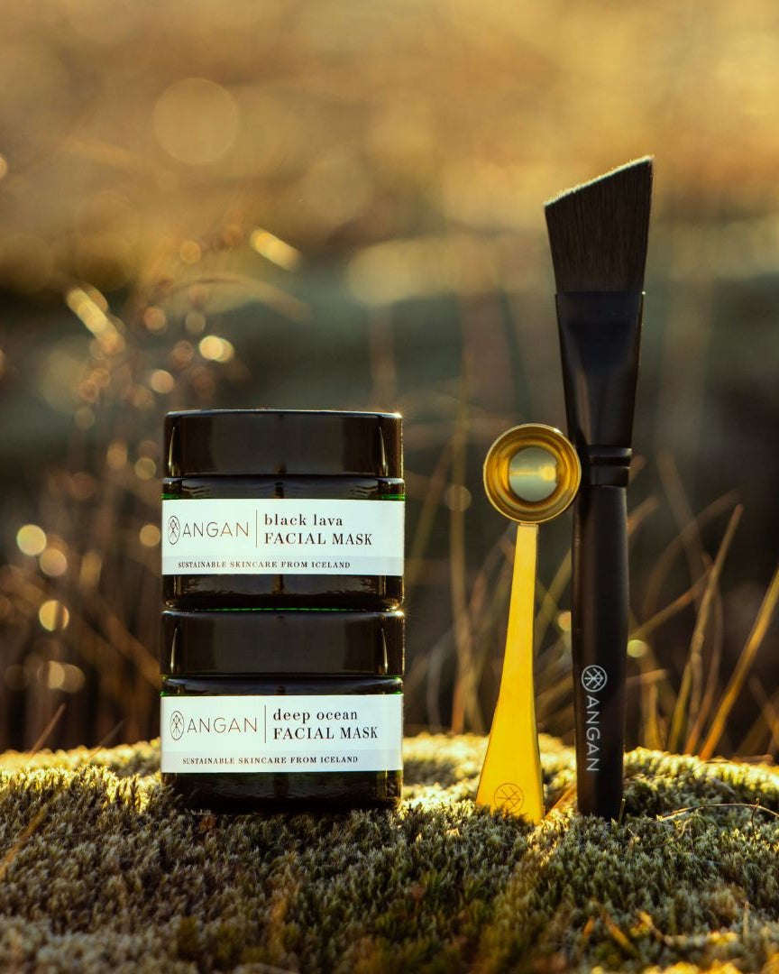 ANGAN Earth Mask Ritual — both mask jars with applicator brush