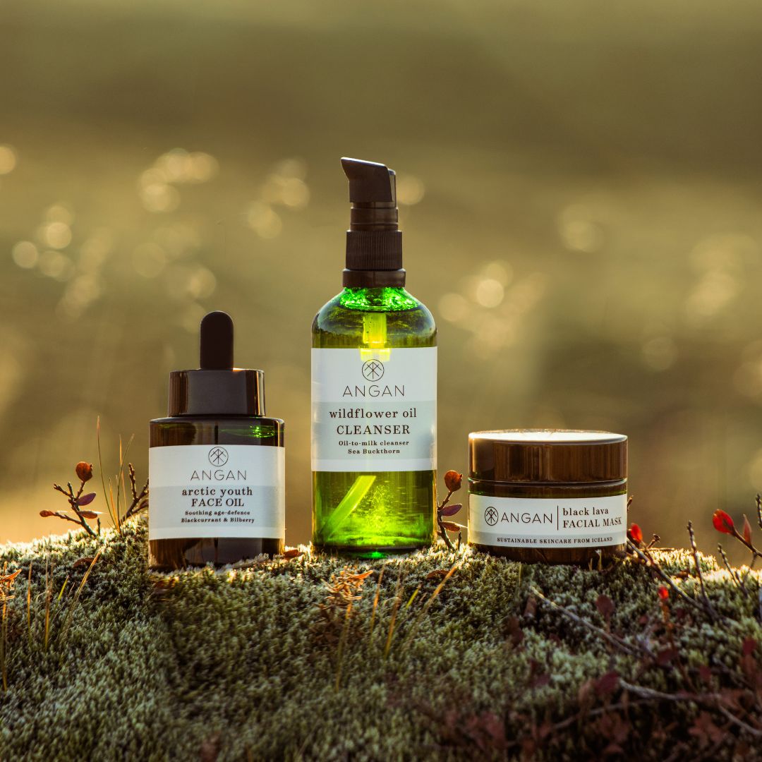 ANGAN Face Glow Ritual — three-product face routine from Iceland