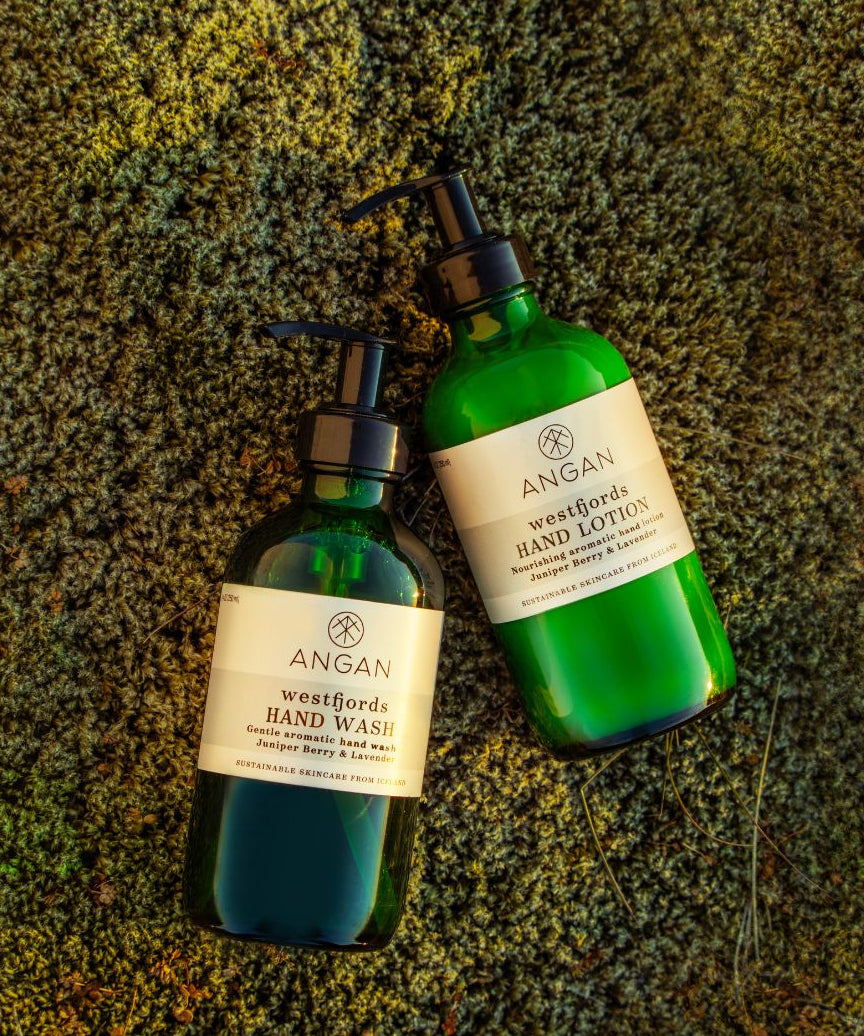 ANGAN Hand Care Duo — hand lotion lifestyle shot