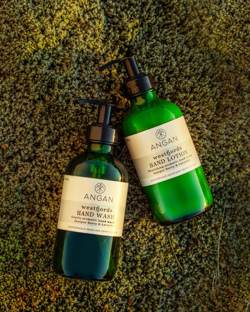 ANGAN Hand Care Duo — hand lotion lifestyle shot