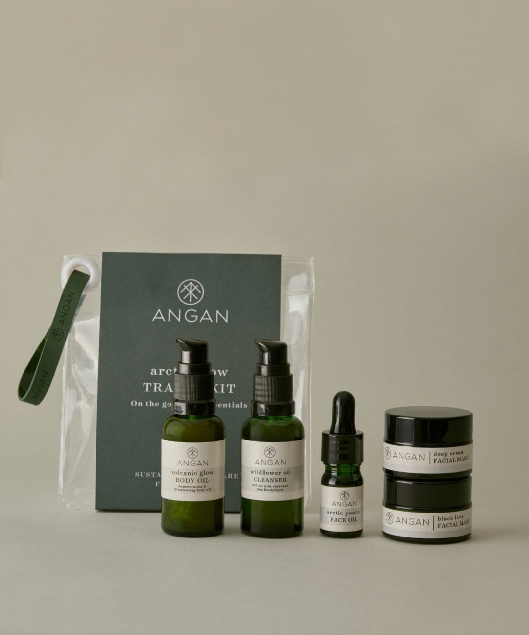 ANGAN Arctic Glow Travel Kit — face oil, cleanser and serum travel set from Iceland