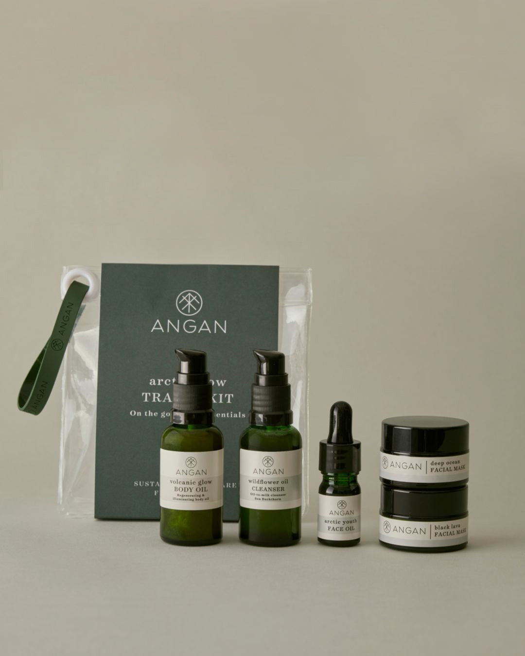 ANGAN Arctic Glow Travel Kit — face oil, cleanser and serum travel set from Iceland
