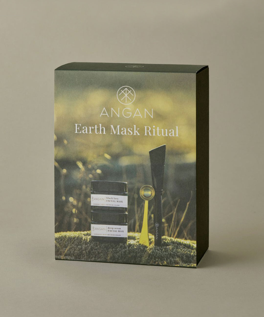 ANGAN Earth Mask Ritual — Black Lava and Deep Ocean face mask set with ritual brush