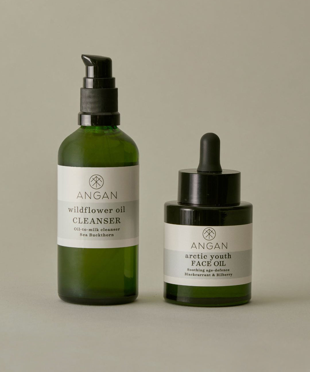 ANGAN Icelandic Glow Duo — Wildflower Oil Cleanser and Arctic Youth Face Oil