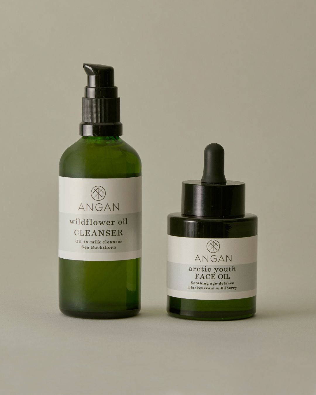 ANGAN Icelandic Glow Duo — Wildflower Oil Cleanser and Arctic Youth Face Oil