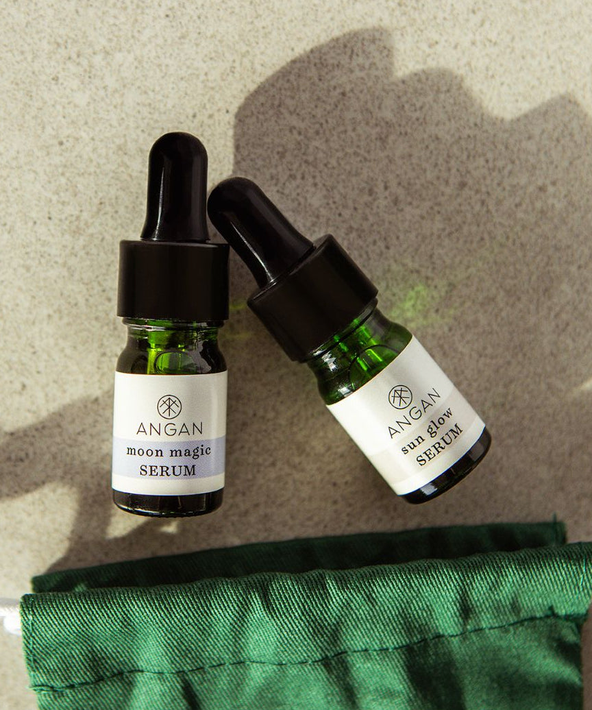 ANGAN Super Serums Discovery Set — two mini serum bottles from Iceland