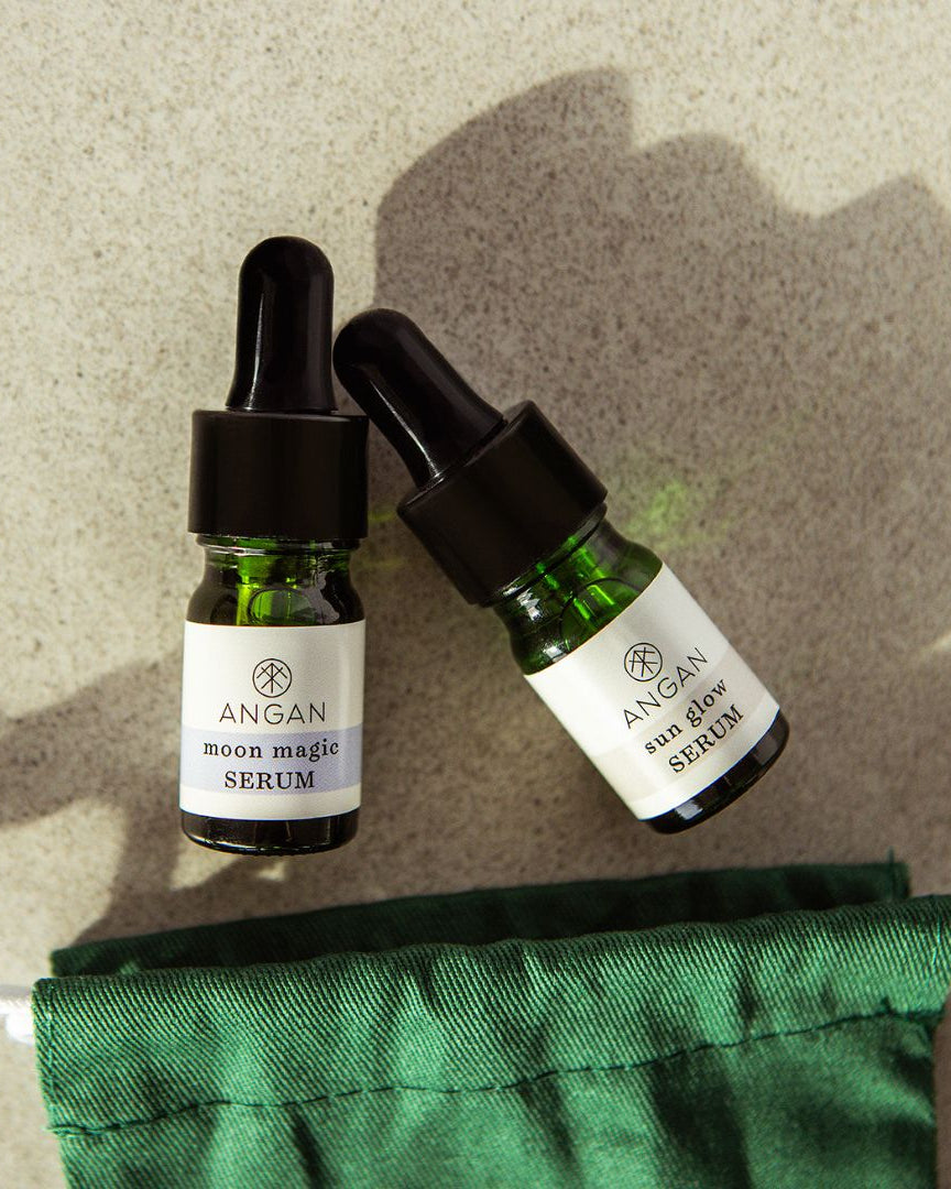 ANGAN Super Serums Discovery Set — two mini serum bottles from Iceland