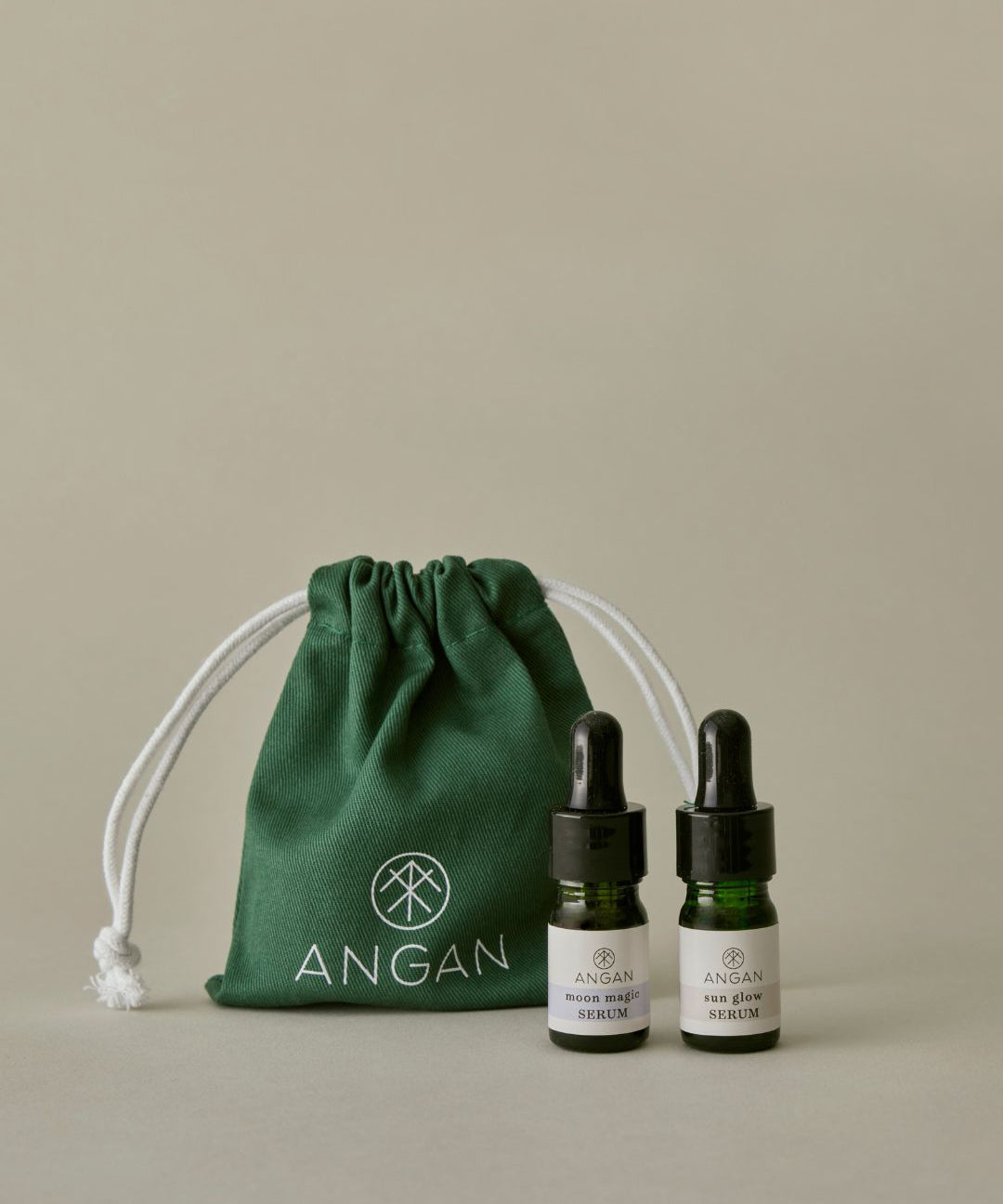 ANGAN Super Serums Discovery Set — Sun Glow and Moon Magic mini serum set