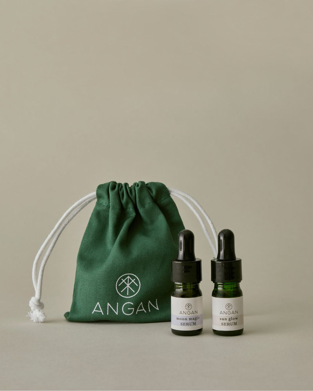 ANGAN Super Serums Discovery Set — Sun Glow and Moon Magic mini serum set