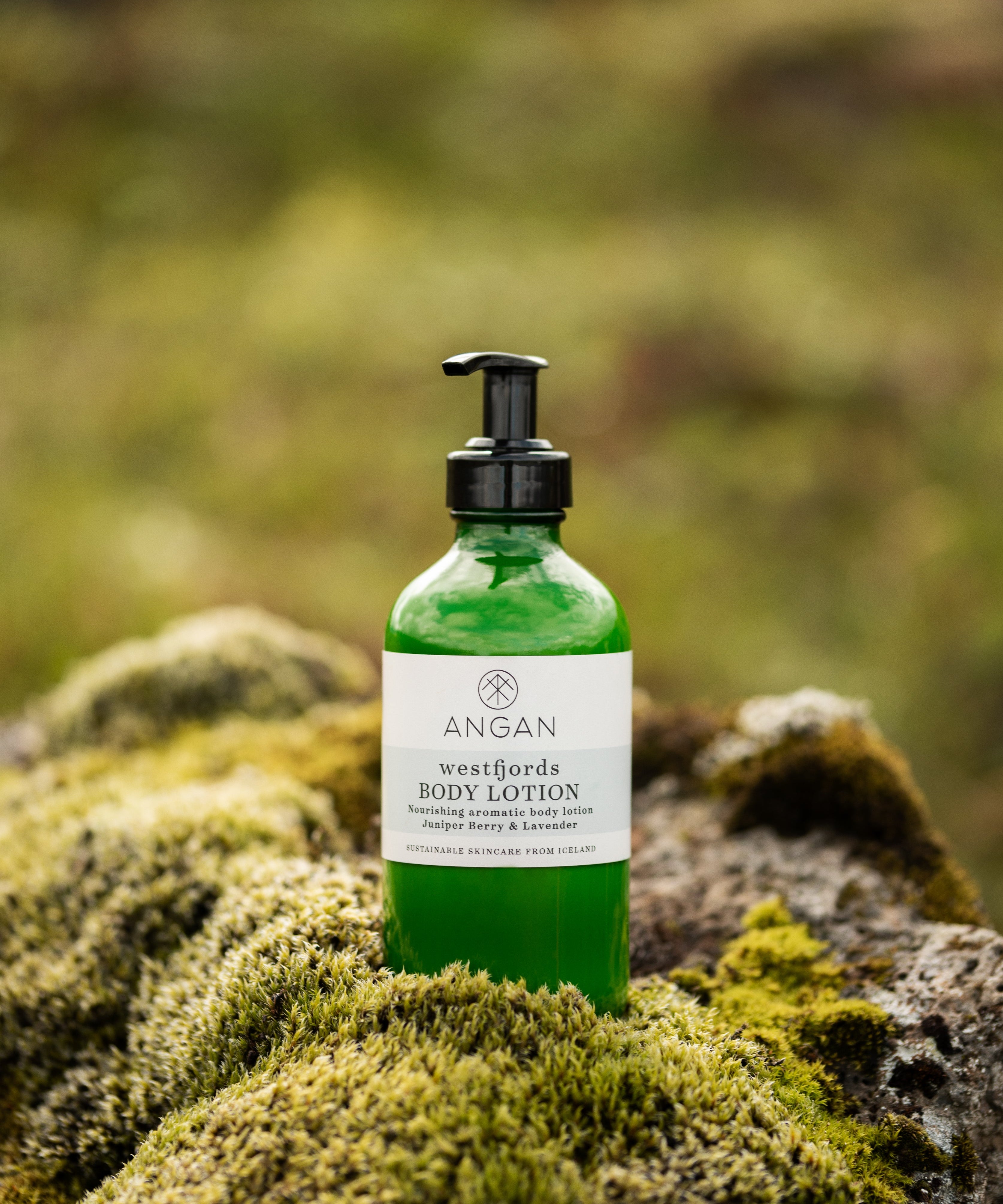 ANGAN Westfjords Body Lotion — lifestyle product shot, Iceland