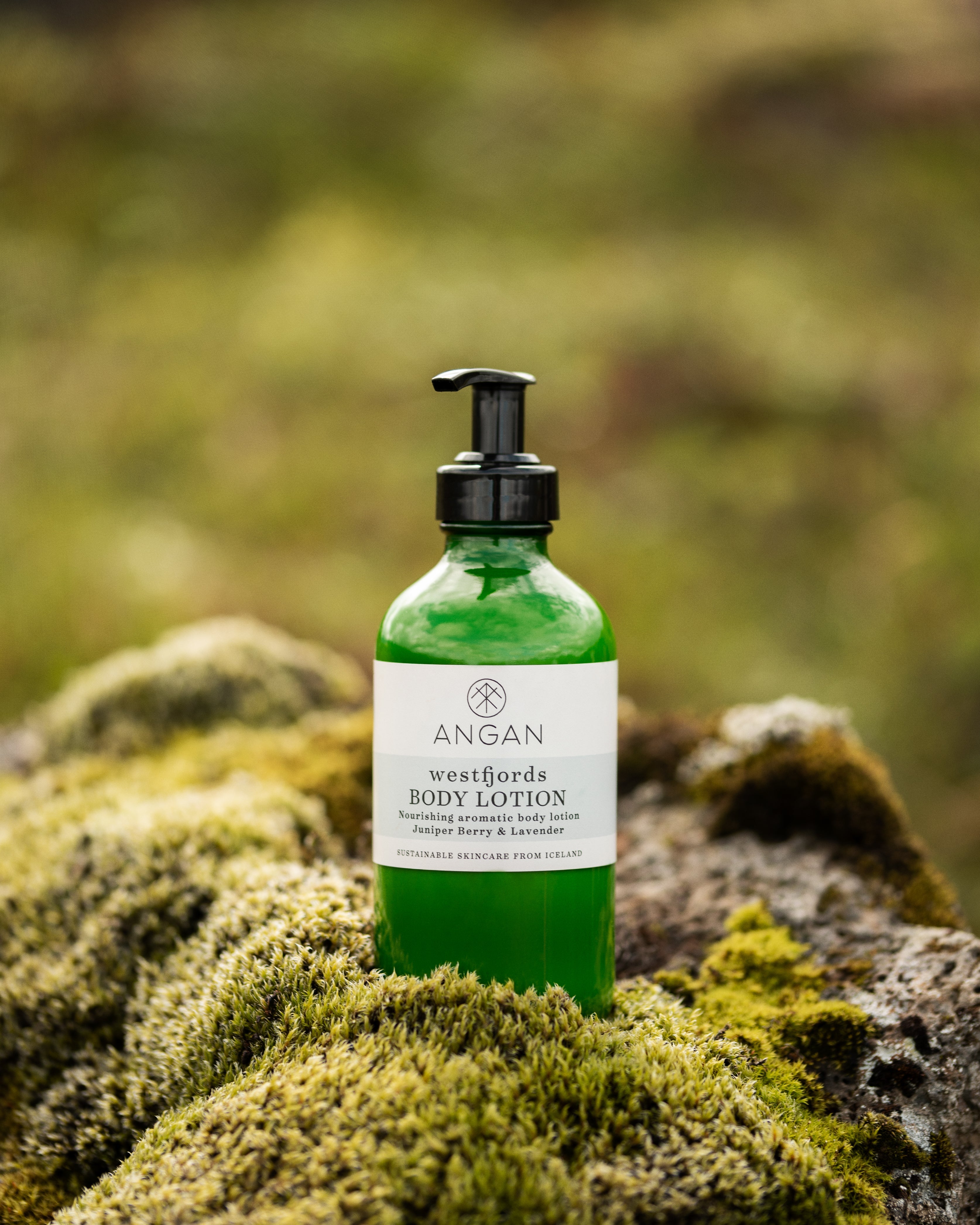 ANGAN Westfjords Body Lotion — lifestyle product shot, Iceland
