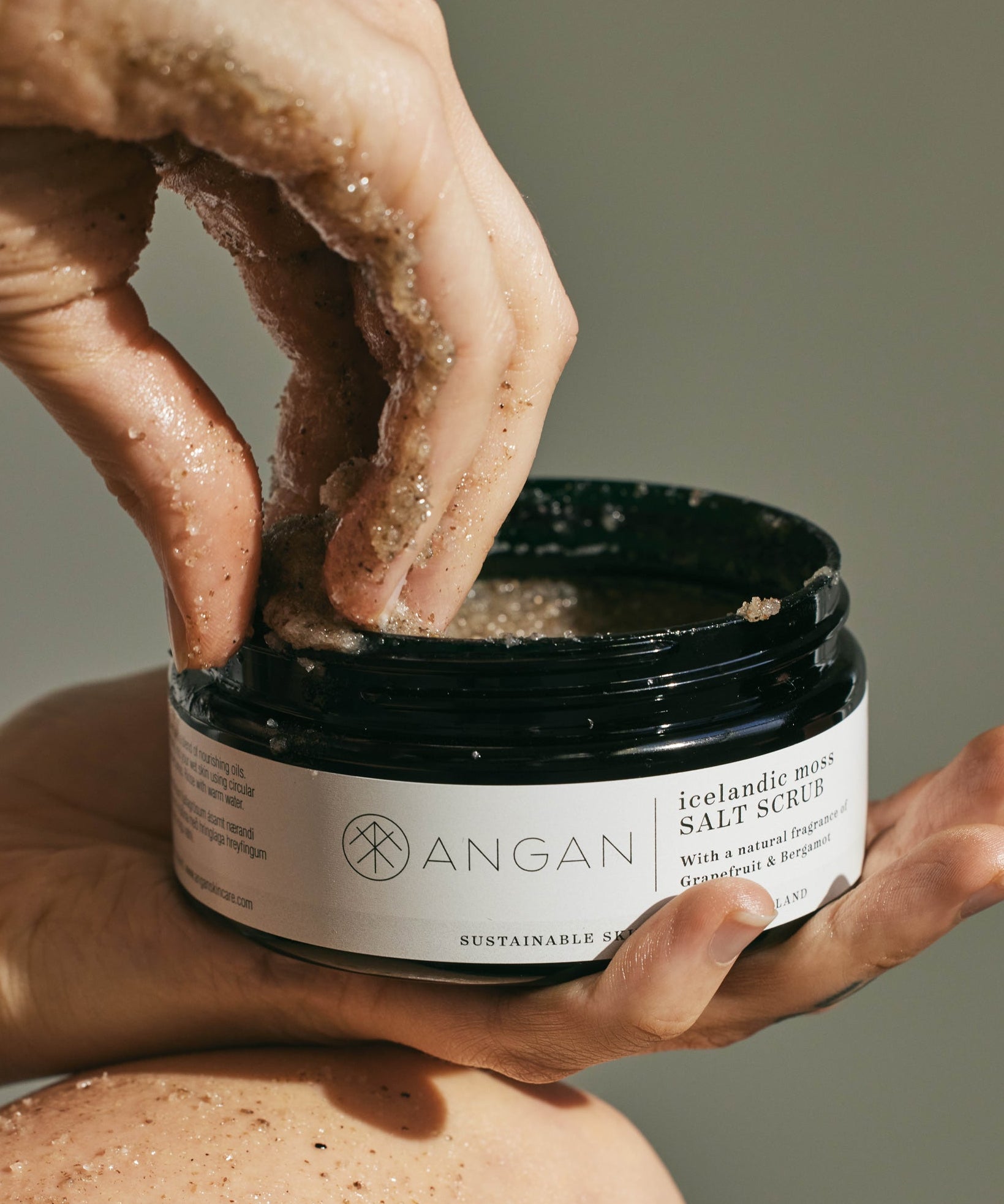 ANGAN Icelandic Moss Salt Scrub — exfoliating body scrub with Arctic sea salt