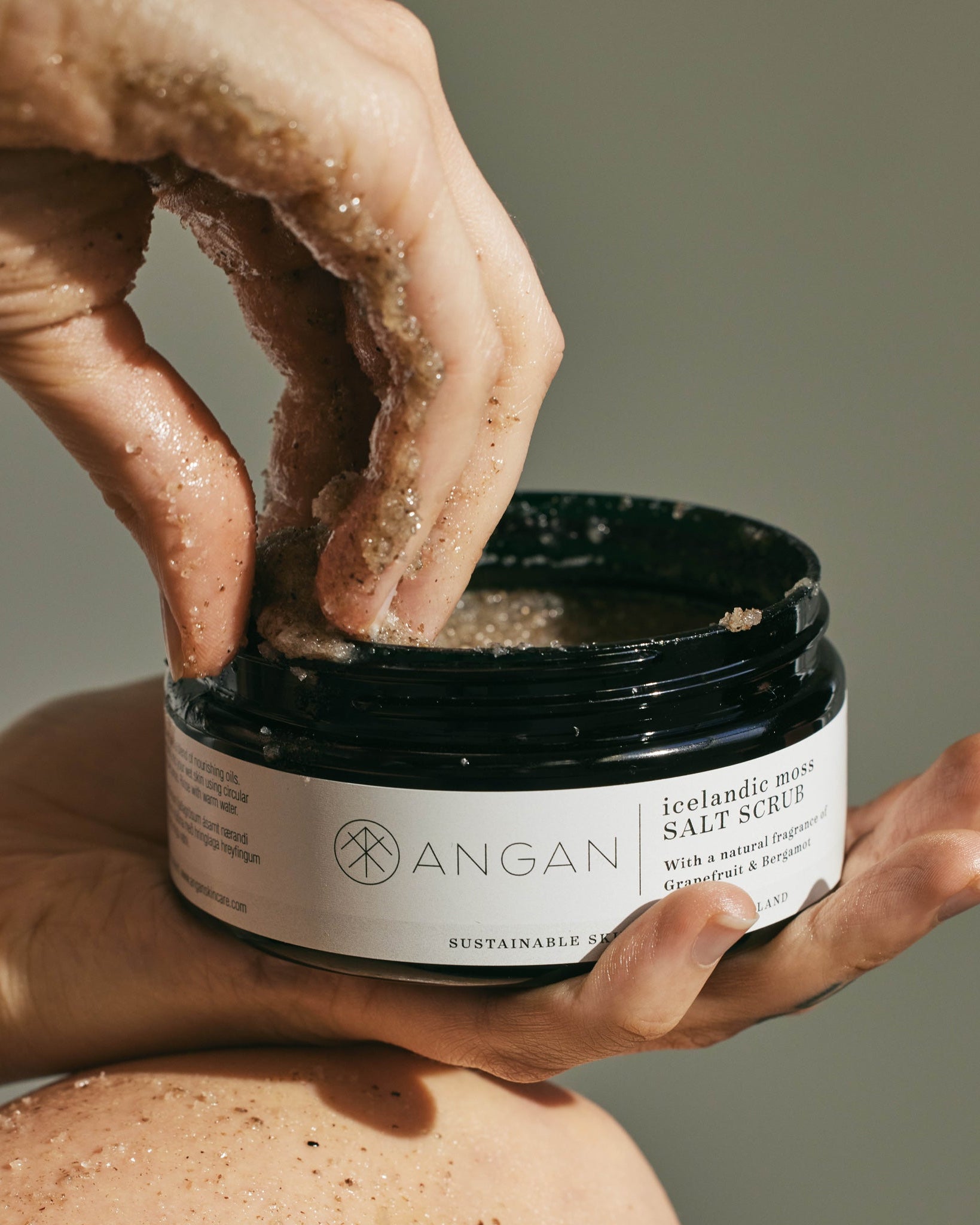 ANGAN Icelandic Moss Salt Scrub — exfoliating body scrub with Arctic sea salt